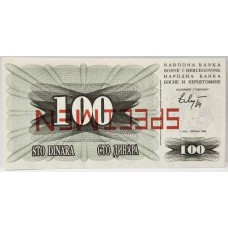 BOSNIA 1992 . ONE HUNDRED 100  DINARA BANKNOTE . SPECIMEN . ERROR . UPSIDE DOWN WORD